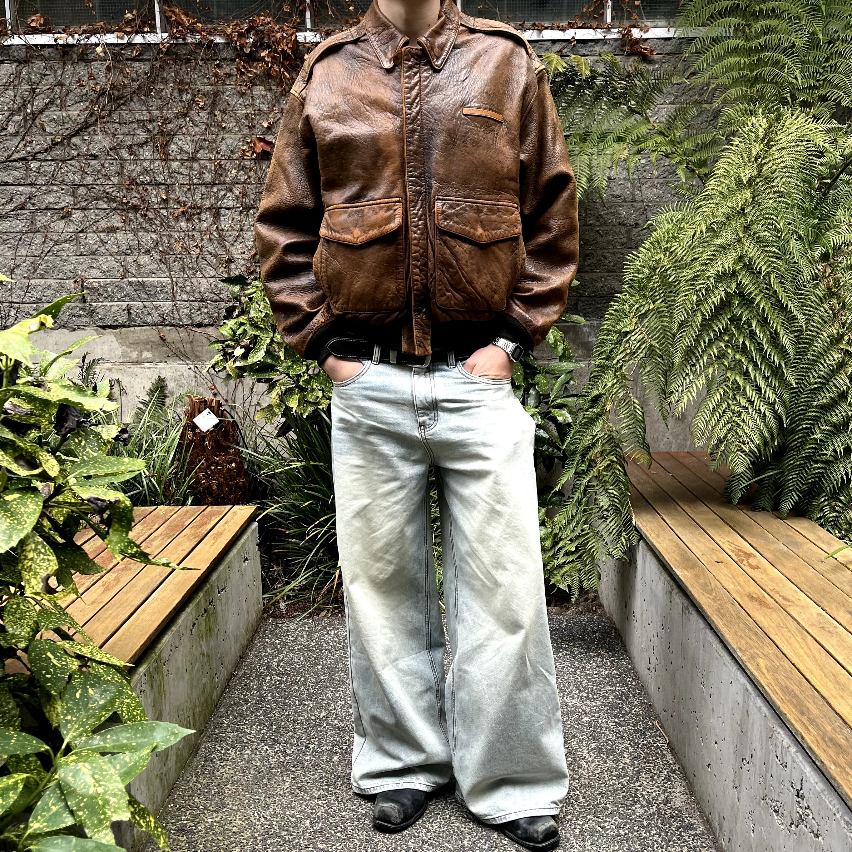90s Avirex Leather Aviator Jacket