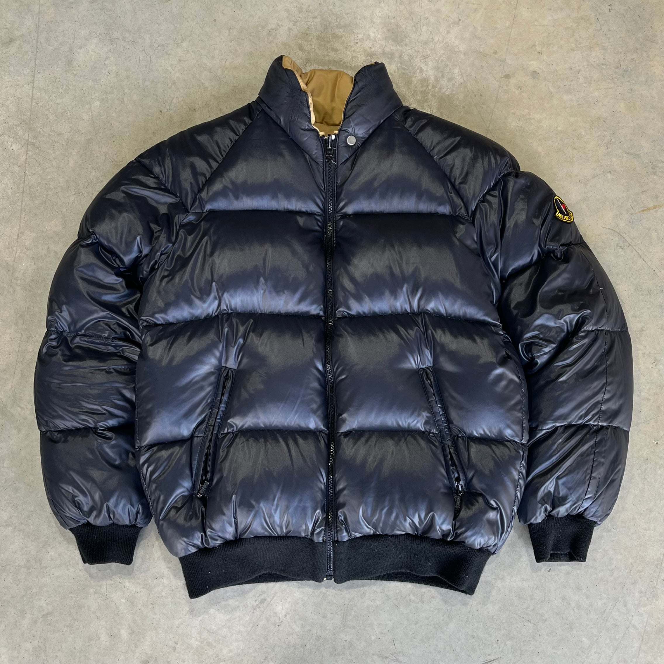 80s/90s Moncler Reversible Down Puffer Jacket - Yellow/Navy