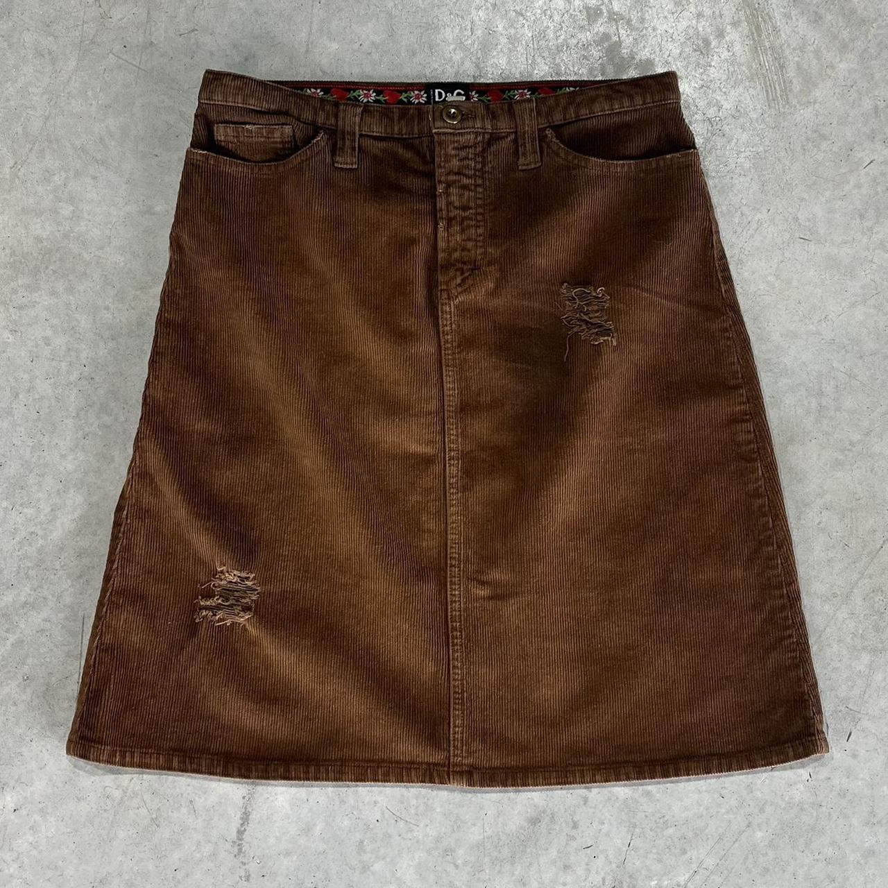 2000s Dolce & Gabanna Corduroy Distressed Skirt