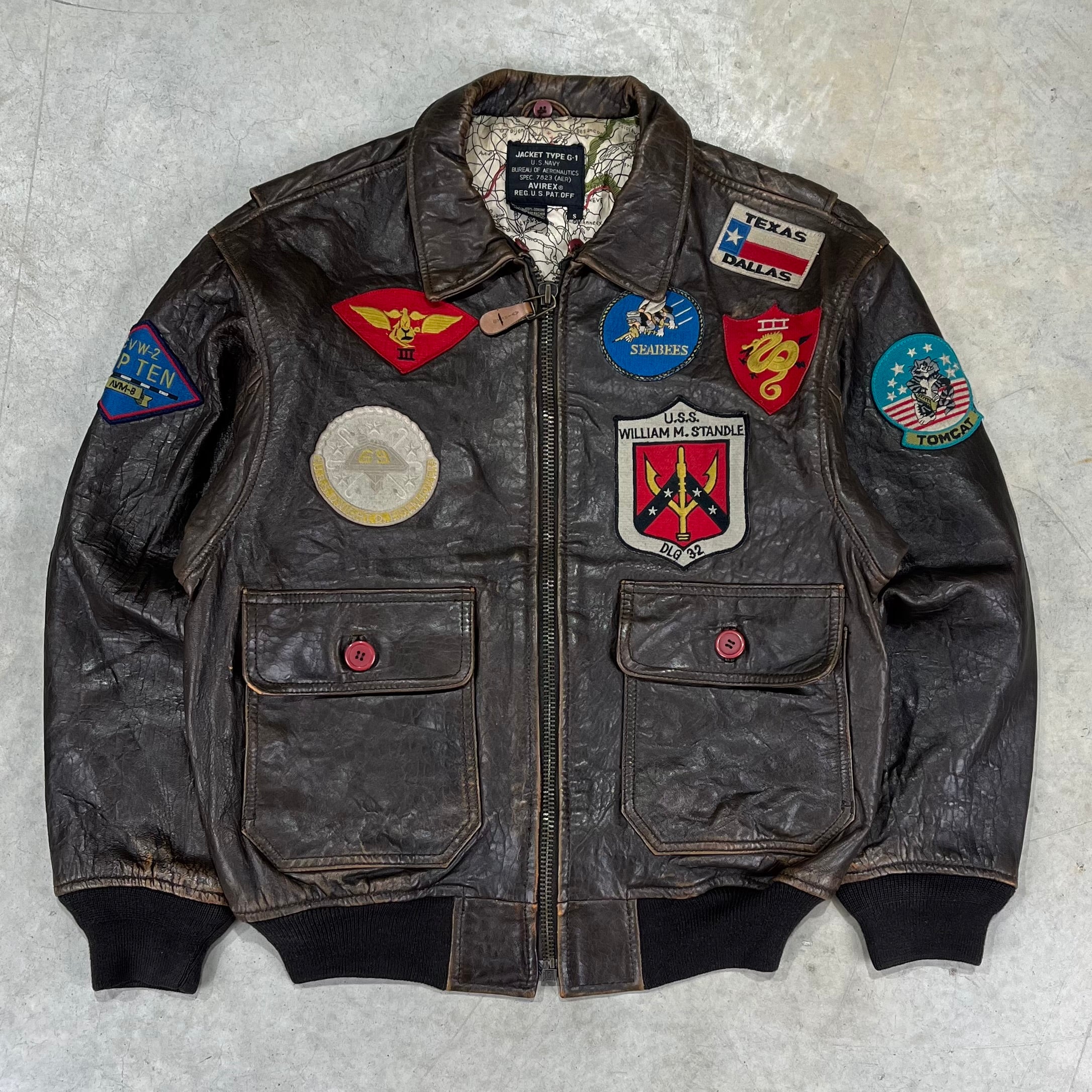 90s Avirex Patch Aviator Leather Jacket