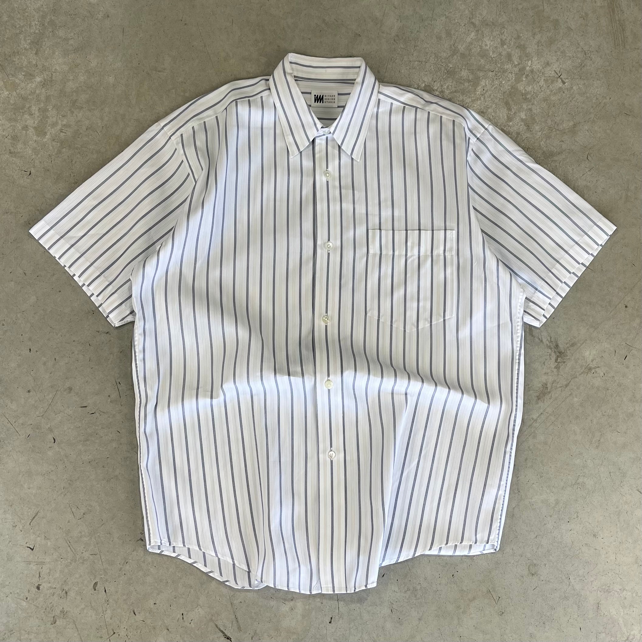 Issey Miyake Pinstripe Short Sleeve Button Up Shirt