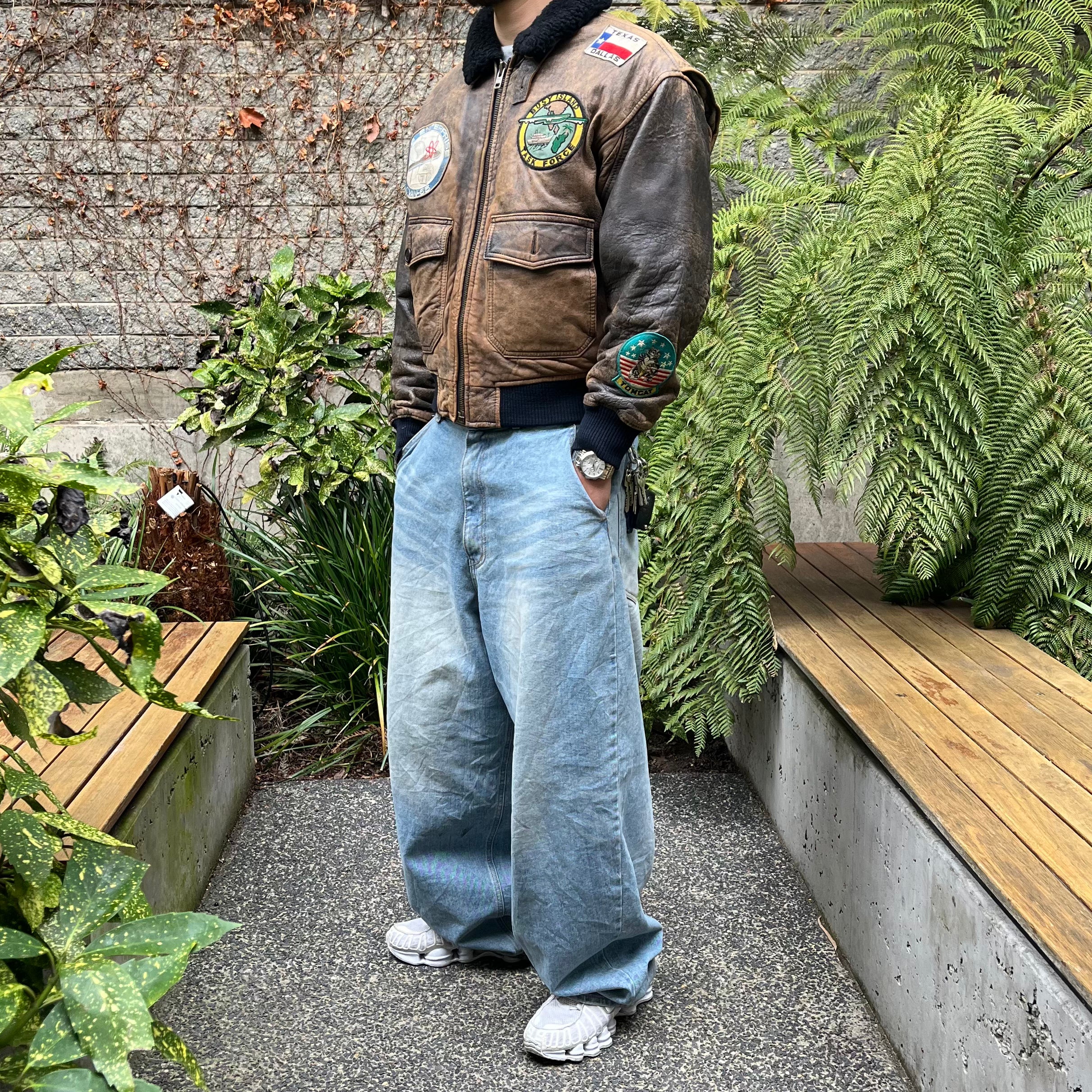 90s Avirex Patch Leather Bomber Jacket