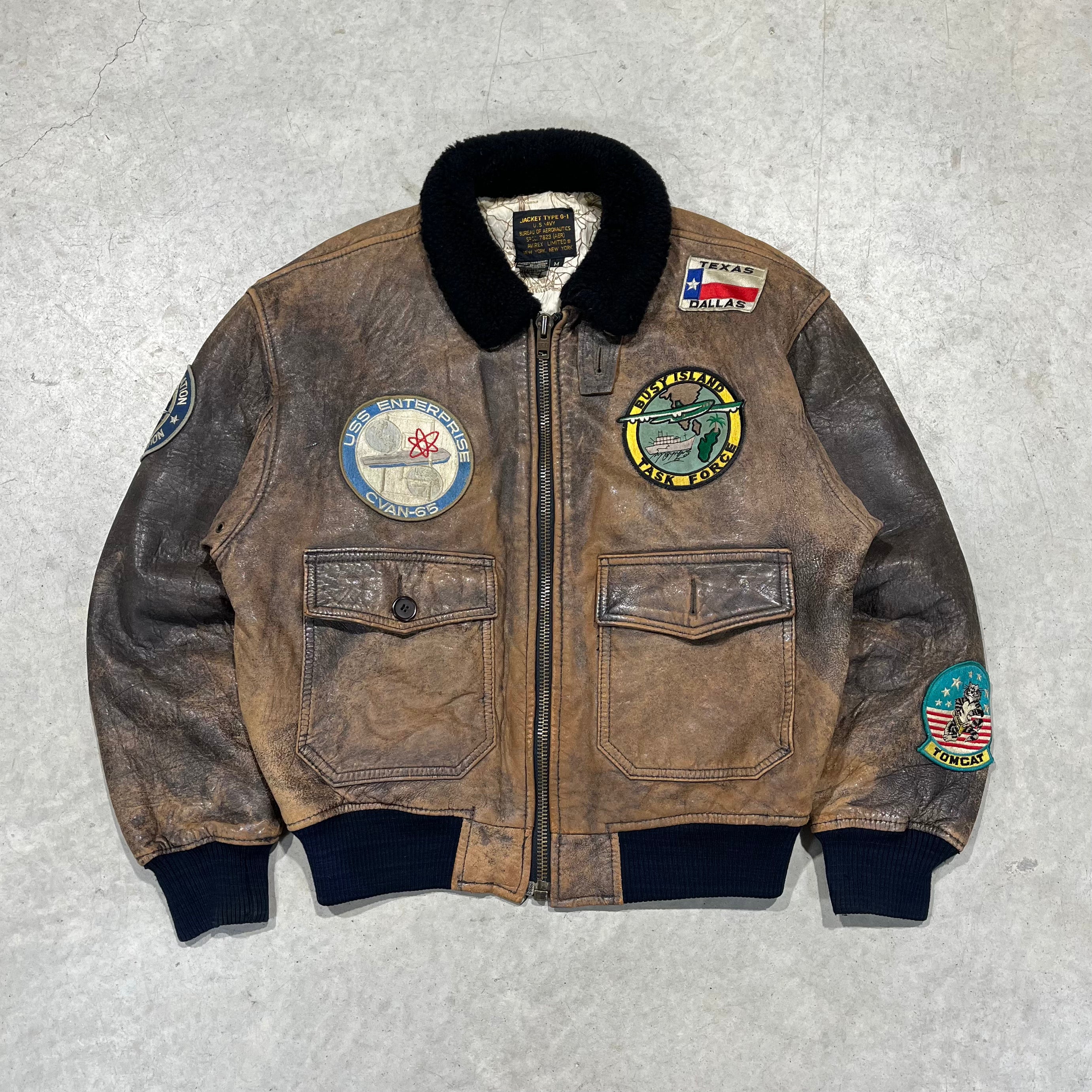 90s Avirex Patch Leather Bomber Jacket