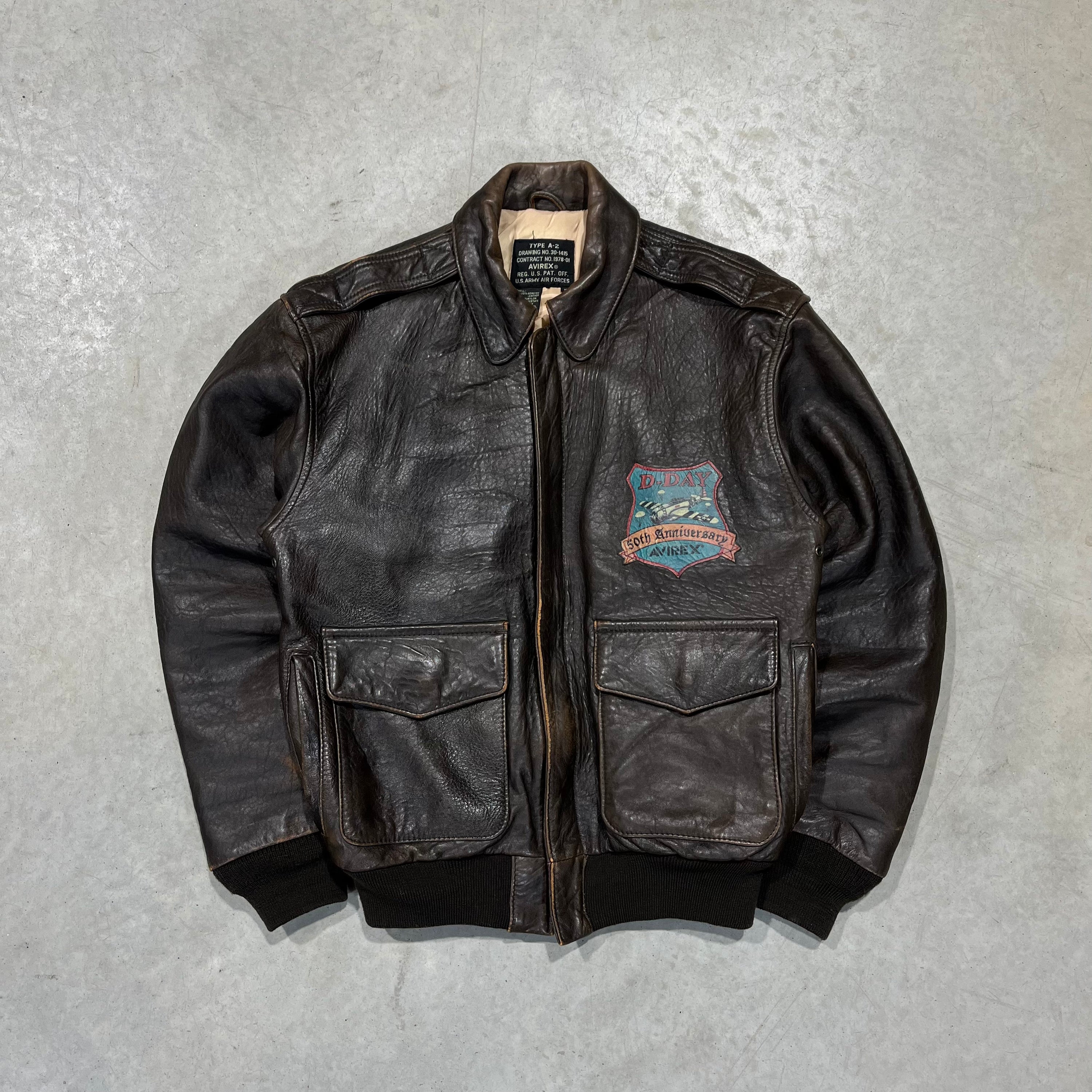 90s Avirex Hand painted D-Day A2 Leather Jacket